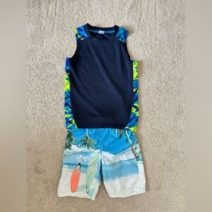 Matching Boys 2 pieces Swim Set Tank  Top Tropical Swim Shorts Size Small 6